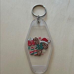 Leopard & Christmas Santa Hat Key Tag – Clear Retro Motel Style